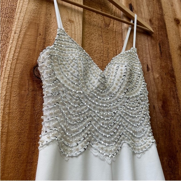 White Pearl Sequin Bustier Mermaid Sleeveless Jumpsuit 🌿 - Picture 2 of 12